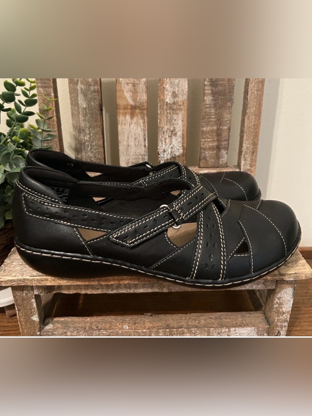 Clarks Bendables Ashland Spin Slip on Leather Loafer Black Womens Size 9.5